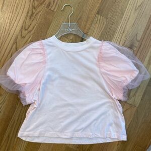 Pink puff sleeve knit tee by Day Moon size small